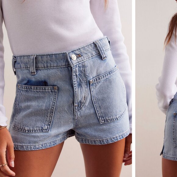Free People We The Free Bettie Sailor Shorts Size 30 Bleached Blue - Picture 1 of 4
